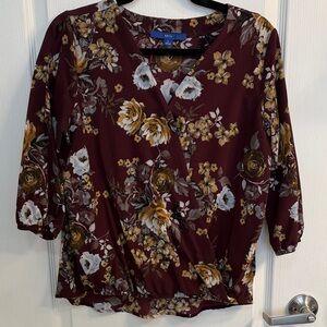 Apt. 9 Burgundy Floral Blouse
